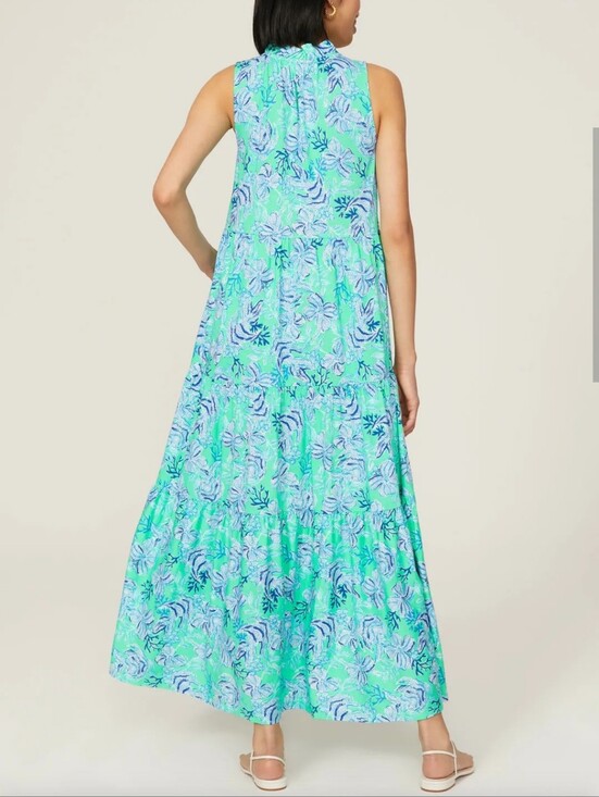 Lilly Pulitzer Dresses & Skirts - Lilly Pulitzer Blue & Green Floral 100% Cotton Malone Maxi Flowy Dress Size Xs